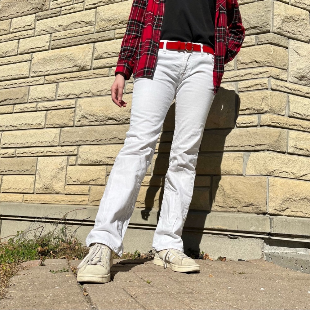 Uniqlo White Mid-rise Straight Jeans